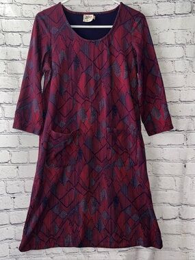 Mata Traders Sylvan Organic Cotton Shift Dress 3/4 Sleeve Size Medium